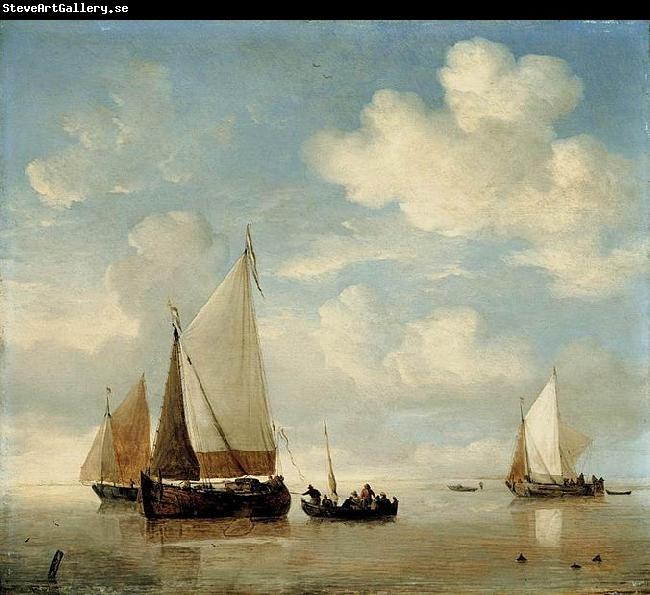 willem van de velde  the younger Dutch Smalschips and a Rowing Boat